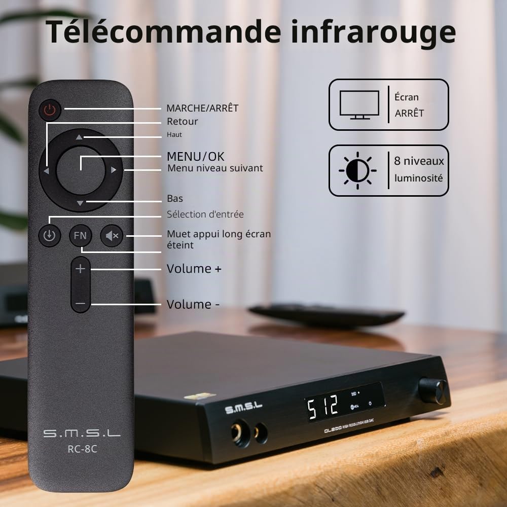 S.M.S.L DL200 Audio Headphone Amplifier ES9039Q2M Chip High-End MQA XMOS PCM768kHz/32bit DSD512 USB/Optical/Coaxial/Bluetooth Input THD+N 0.00006% with Remote Control