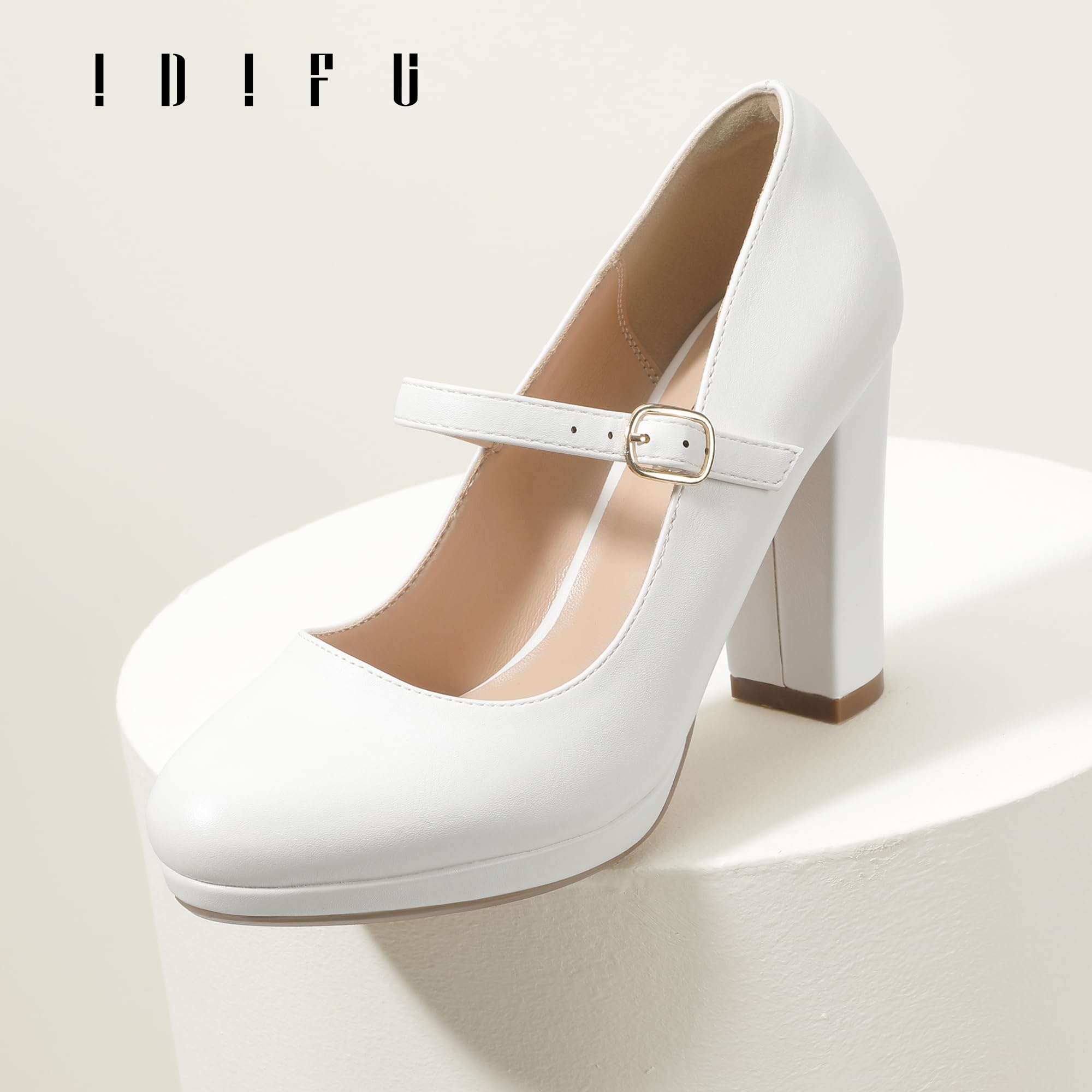 IDIFU IN4 Mary Jane Shoes Closed Toe Heels Platform High Chunky Block Heels Women's Pumps Comfortable Dress Shoes for Women Wedding Bridal Work Fashion Round Toe Pumps Shoes