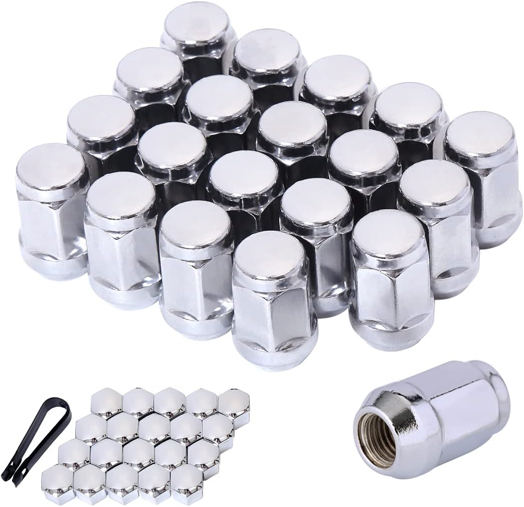 ChnewAuto1/2x20 Lug Nuts 1/2-20 Chrome Lug Nuts 19mm (3/4") Hex 1.38" Long Set of 20 Acorn Lug Nuts Wheel Lug Nut Fit for Jeep Wrangler JK Jeep Grand Cherokee etc