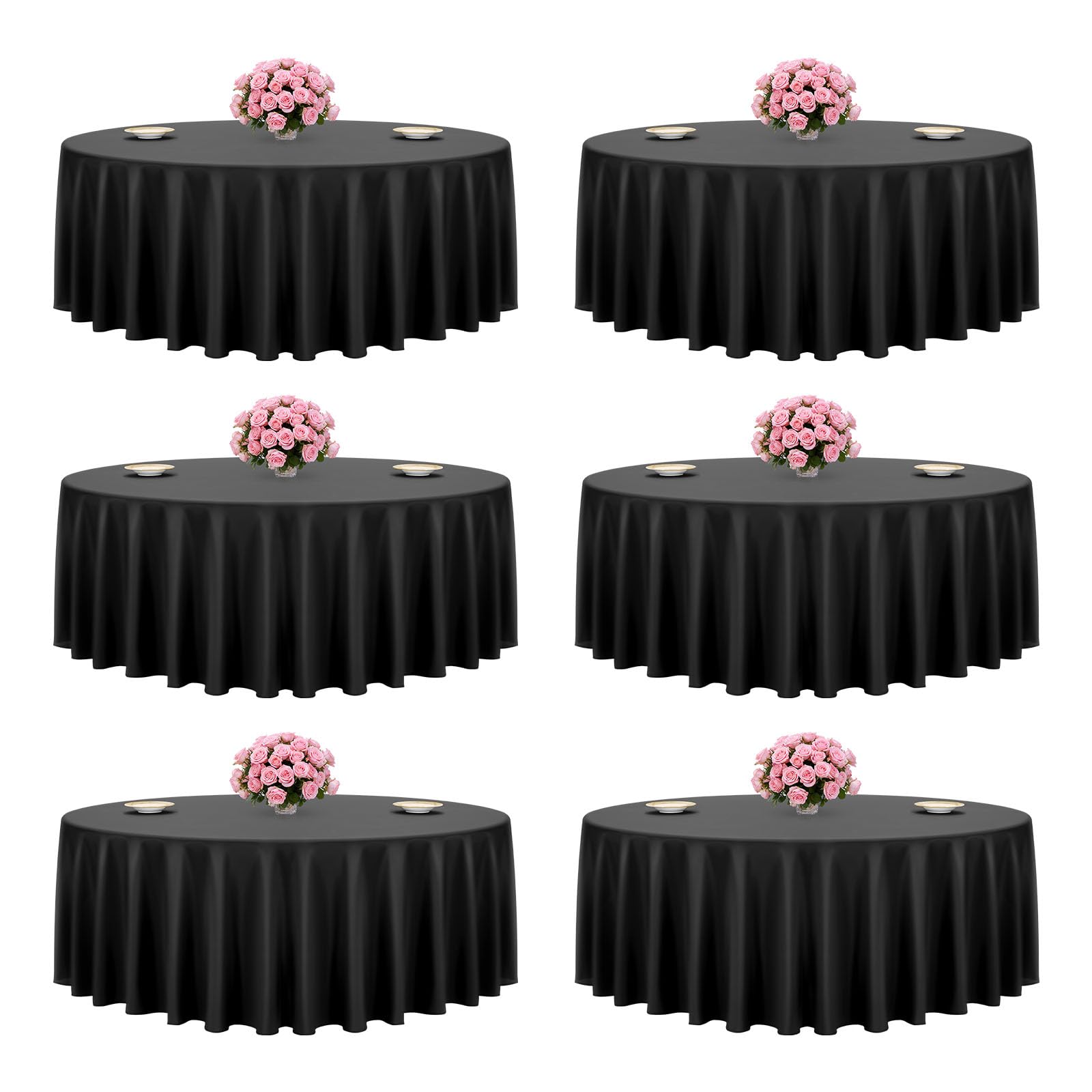 VEVOR Nappe Ronde Noire, 3048 mm, Couverture de Table en Polyester, Lot de 6, résistante aux Taches et aux Plis, Lavable en Machine, pour Salle à Manger, Mariage, fête, Banquet, événement Officiel