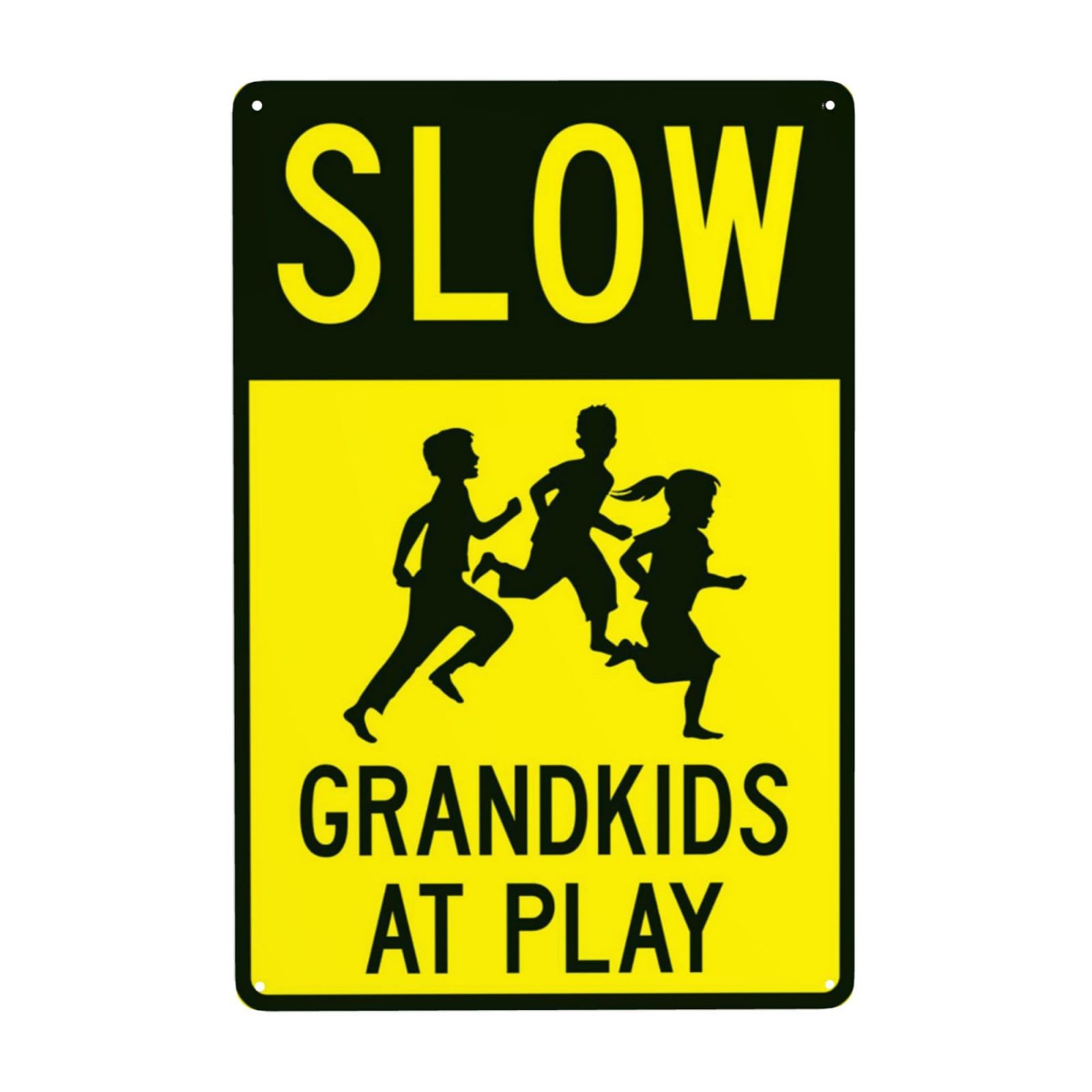 Slow Down For Playing Grandkids Retro Sign, Residential Area Warm Traffic Safety Reminder 8x12 Inch