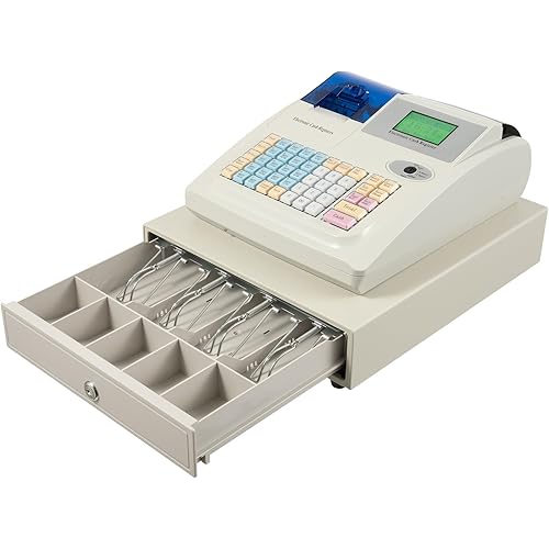 Electronic Cash Register, 48 Keys Cash and Coin Drawer with High-Speed Thermal Print Head, Pos System Operator and Consumption Display for Convenience Stores, Cafes, Bakeries
