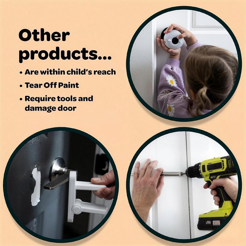 The Snap-On Door Lock Kids Can't Reach or Defeat - No Tools or Adhesives Required, Child Proof Door Lock, Simple Install Safety Lock for Toddlers, Damage-Free Security for Child, Cats & Dogs (1pc) — view 7