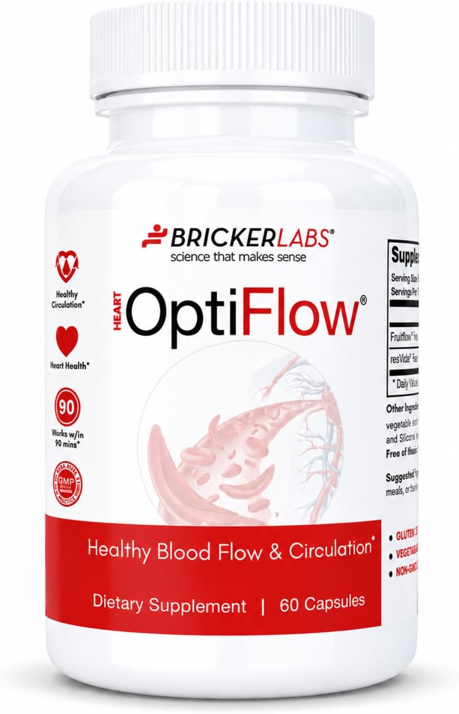 OptiFlow Blood Circulation Vitamins, Naturally Supports Healthy Blood Flow, Contains FruitFlow and resVida Trans resveratrol. Blood Optimizer Supplement 60 Capsules