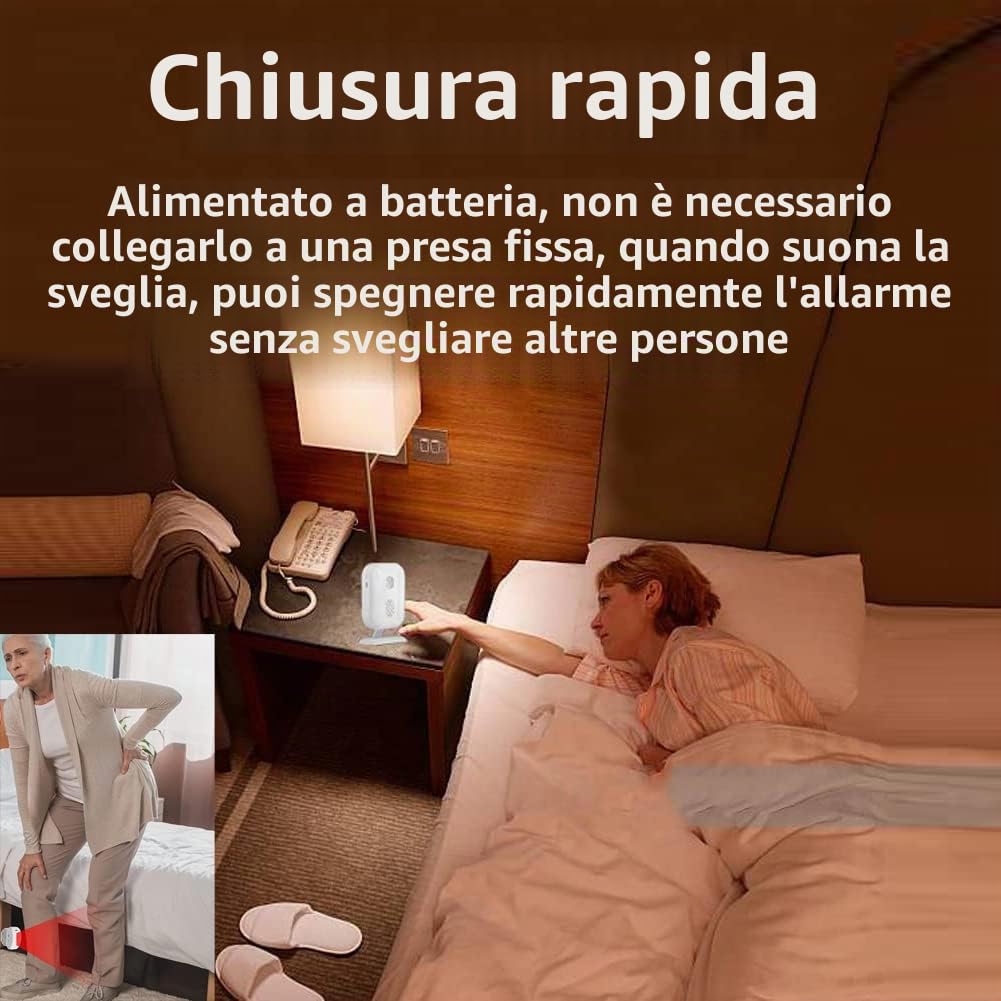 Allarme da letto e prevenzione delle cadute per adulti anziani, rilevatore di movimento wireless per anziani Caregiver sensore di movimento allarme interno per demenza