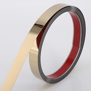 Coengwui Peel & Stick Stainless Steel Metal Molding Trim - Glossy Gold 20ft x 0.6in for Walls, Fireplaces, Mirrors & Crafts