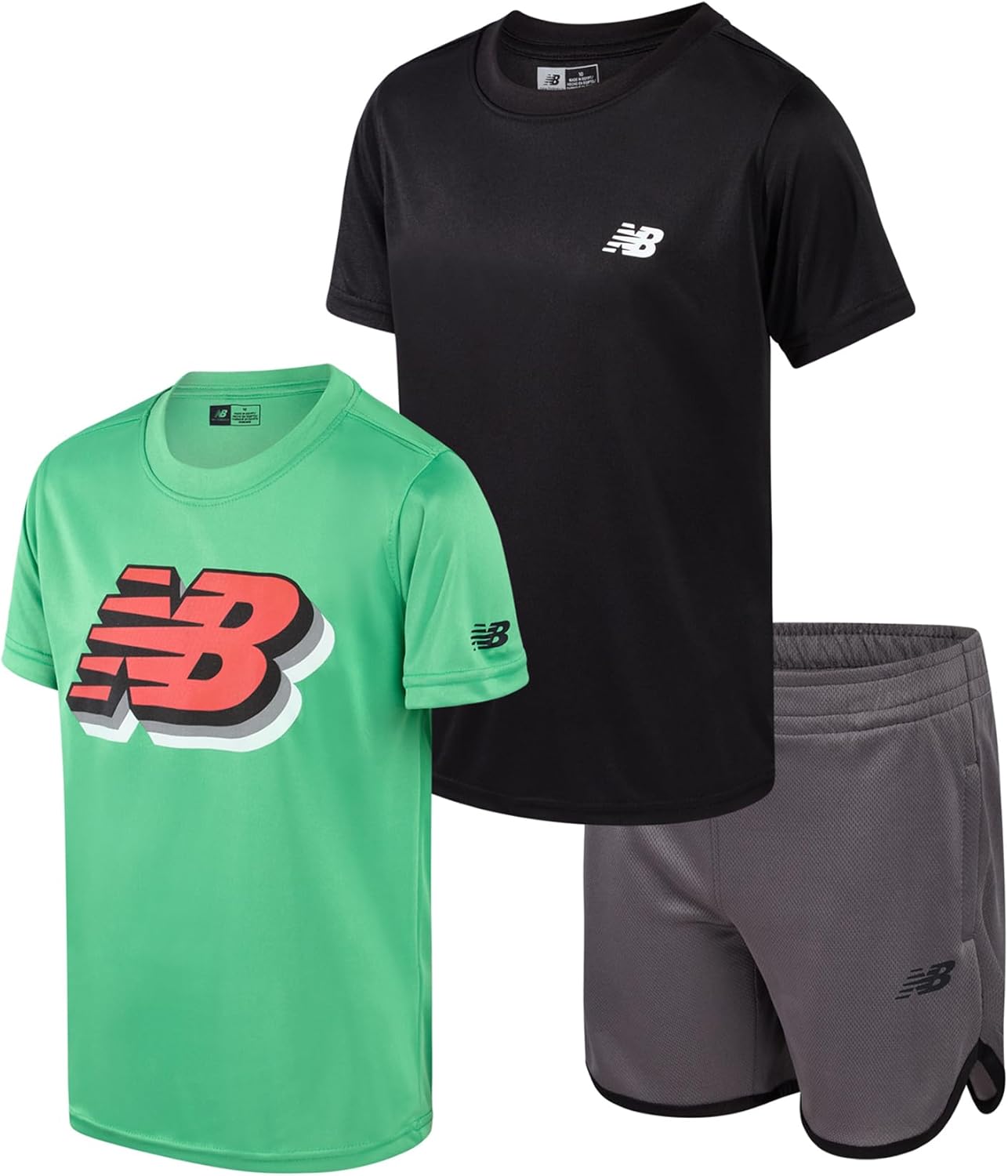New Balance Boys Shorts Set - 3 Piece Athletic Performance Jersey Short Sleeve Shirts and Gym Basketball Shorts (8-12)