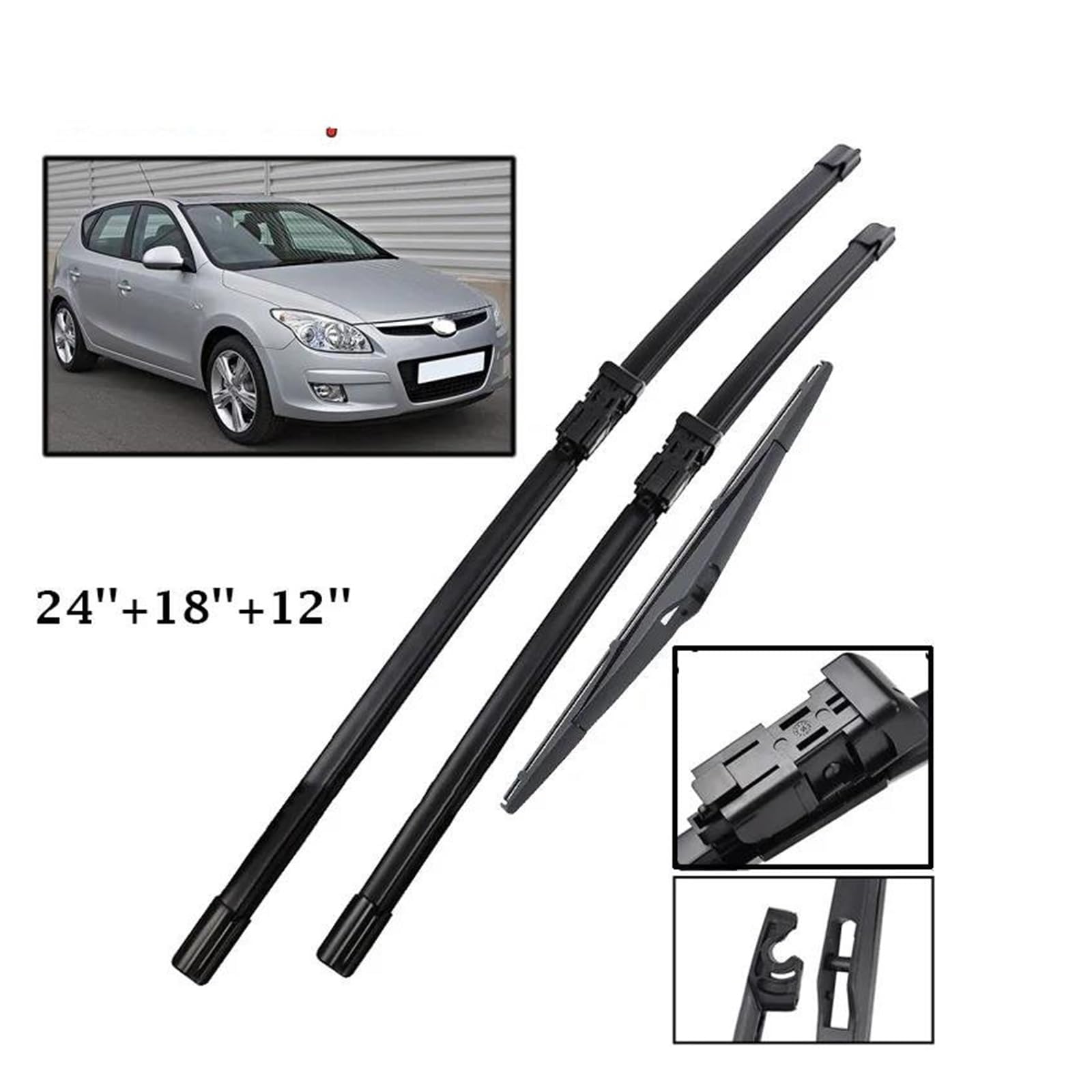Limpiaparabrisas para Hyundai I30 2007-2010, Parabrisas, Ventana, Escobillas Lluvia, Juego Escobillas De Limpiaparabrisas Delanteras Y Traseras De 24"+18"+12" Escobillas limpiaparabrisas Coche