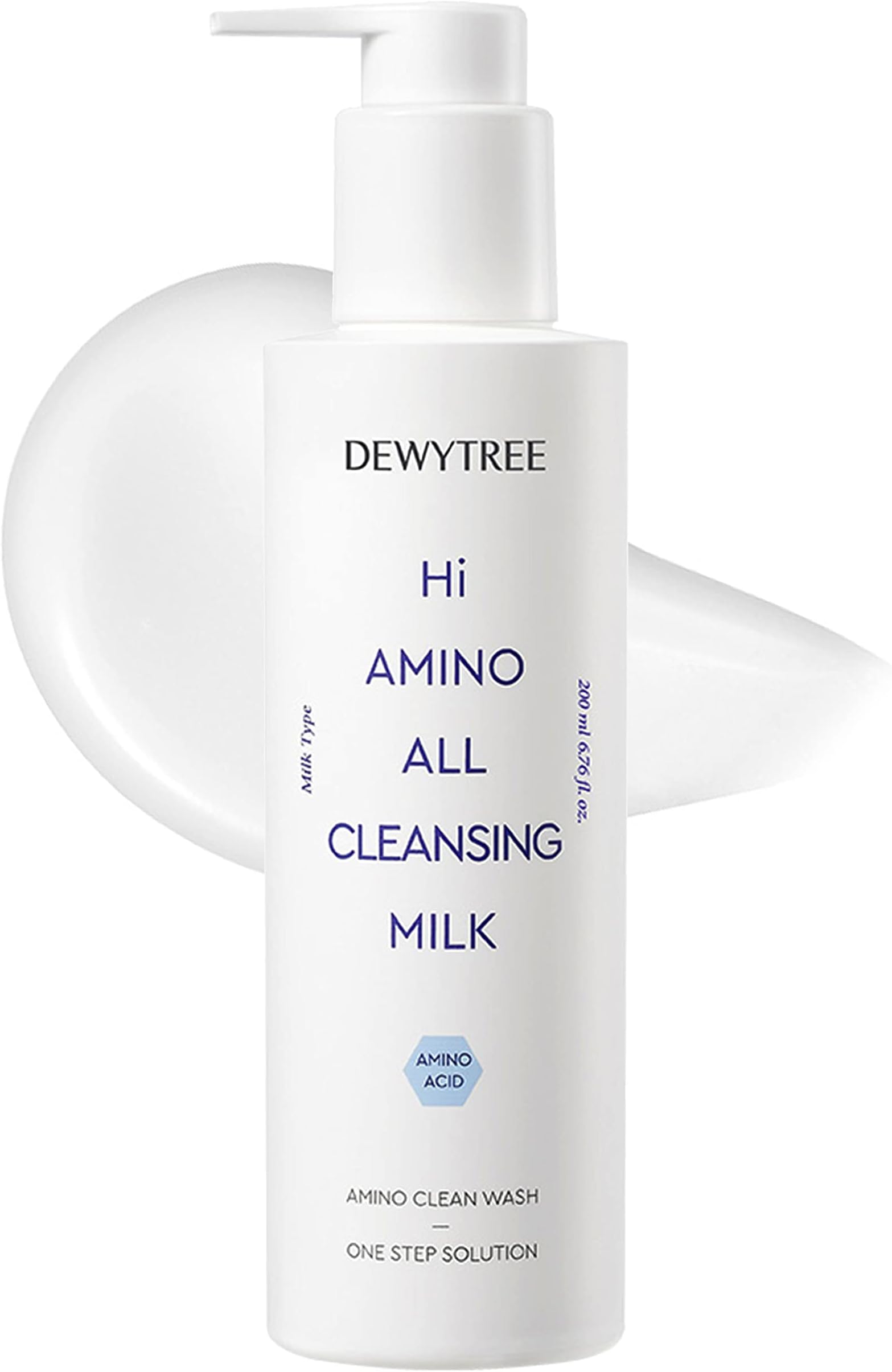 DEWYTREE Hi Amino All Cleansing Milk - Hydrating Facial Cleanser for Sensitive Skin | Amino Acid Face Lotion Oil Cleanser Korean Exfoliating Face Wash | Face Cleanser for Women & Men (6.76fl oz)
