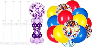 JOYYPOP Bundle of 8 Set Balloon Stands for Table Clear 15.75 in Adjustable and 80 PCS Red Yellow Blue Latex with Confetti Balloons