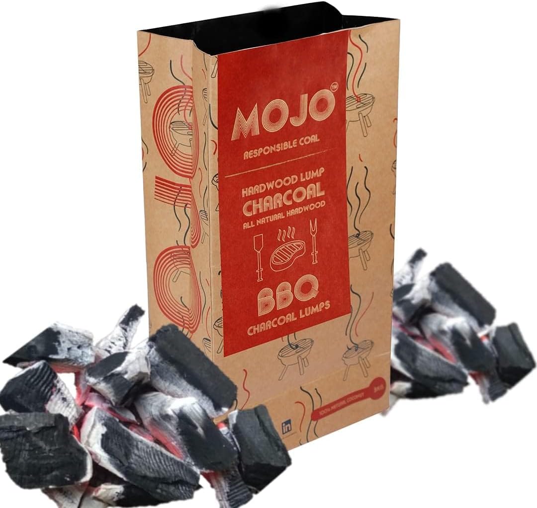 MOJO Natural Hardwood Barbecue Charcoal Briquette Coal for Barbeque & Grill |As seen on Shark Tank India|100% Organic, Smokeless, Sparkfree Long-Lasting Coal (4 kg)
