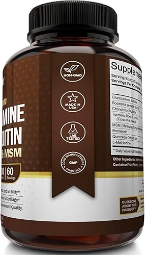 Miniatura 4 de NutriFlair Glucosamina condroitina cúrcuma MSM Boswellia, 180 cápsulas  Suplemento de comodidad para las articulaciones  Natural y sin OMG