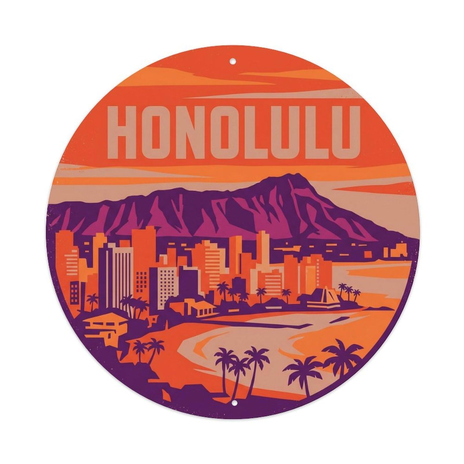 Honolulu City Skyline Hawaii Coastal Travel Landmark Metal Tin Sign