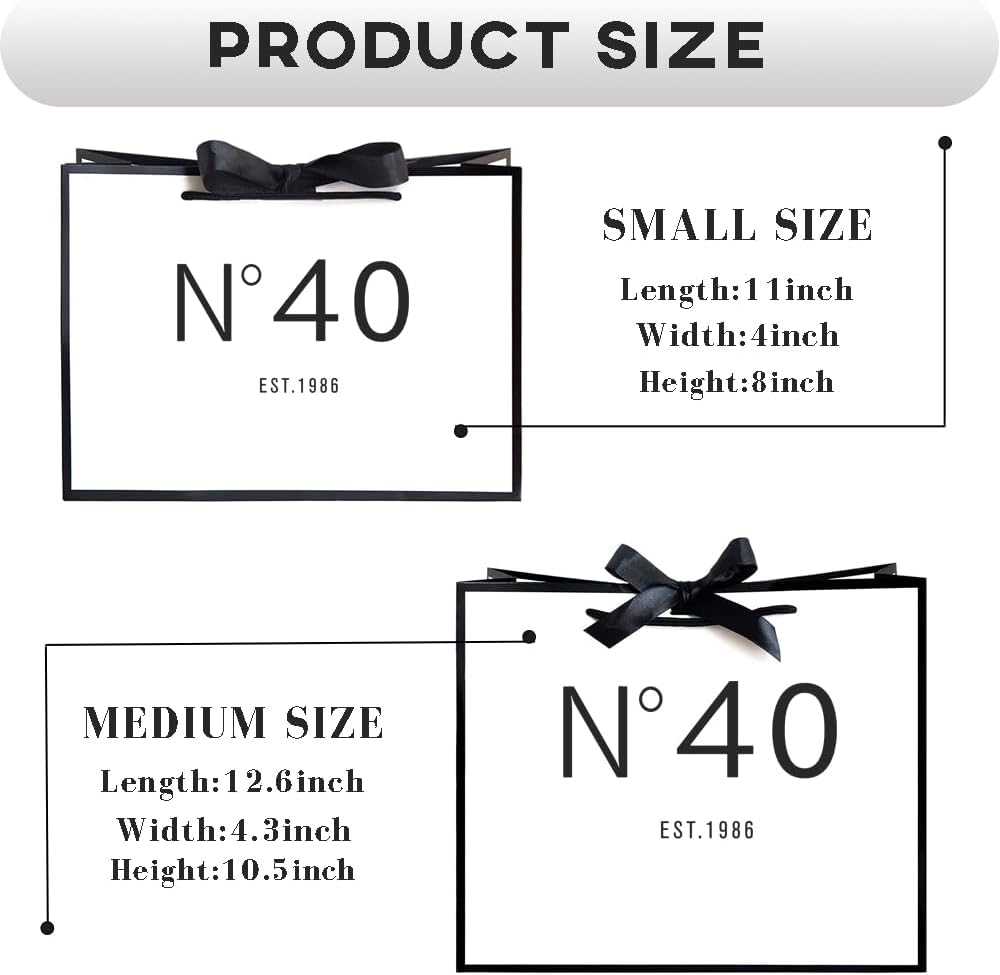 QLSKO 40th Birthday Keepsake Gift Paper Bag for Her-N°40 EST.1986 40th Anniversary Party Present Shopping Tote Bags Women 40 Year Old Decorations Idea (1986 40th, Medium (Pack of 1)) image 2