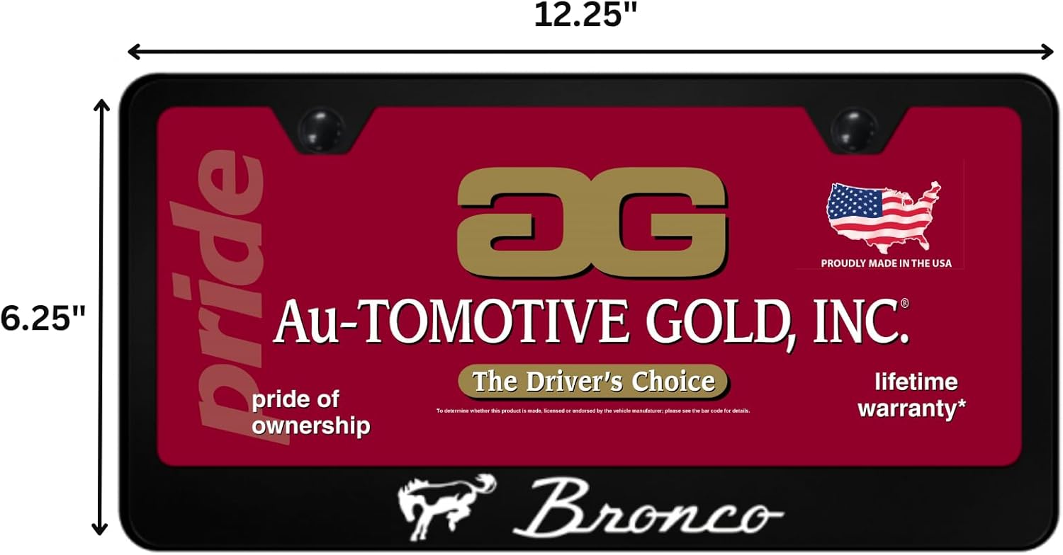 Au-TOMOTIVE GOLD, INC. Officially Licensed UV Print Logo on Black Polycarbonate License Plate Frame for Bronco S