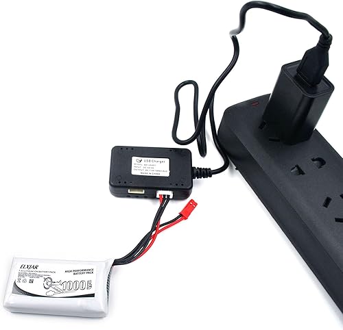 Miniatura 7 de Paquete de 4 baterías LiPo de 7.4V 1000mAh 20C con enchufe JST y cargador para V912, V333, V262, V353 Quadcopter
