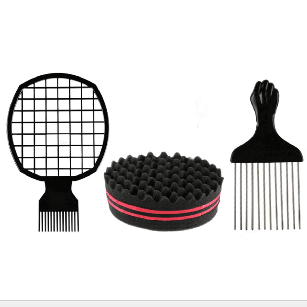 LELE Twist Hair Comb Metal Afro Pick Comb Set with Twist Hair Curling Sponge Twist Brush Curl Comb Twist Hair Sponge Twist Wave Curl Brush Comb