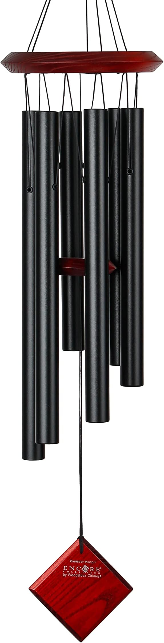 Pluto Wind Chime for Outside 27" Black Small, Light Airy Sound for Outdoor Garden, Patio, Porch Decor, Encore Collection DCK27