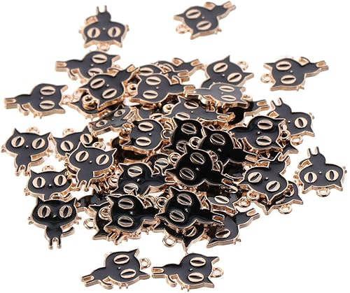 Uniquer 100 dijes esmaltados de gato negro con forma de gato, encantadores dijes para hacer joyas, collares, manualidades, Metal, No es una piedra