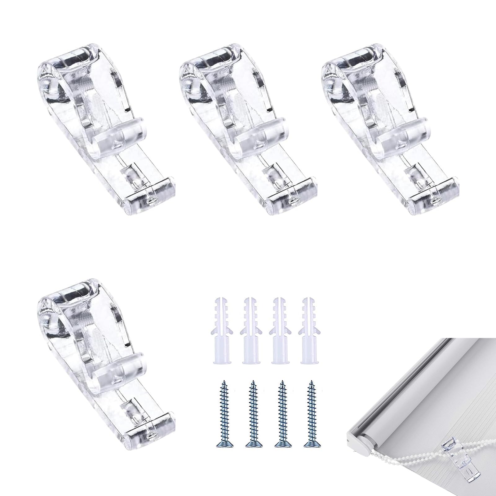 4 Sets Roman Blind Clips, Blind Cord Safety Device, Blind Safety Clips for Cord, Roman Blind P Clip, For Vertical Blinds(Transparent)