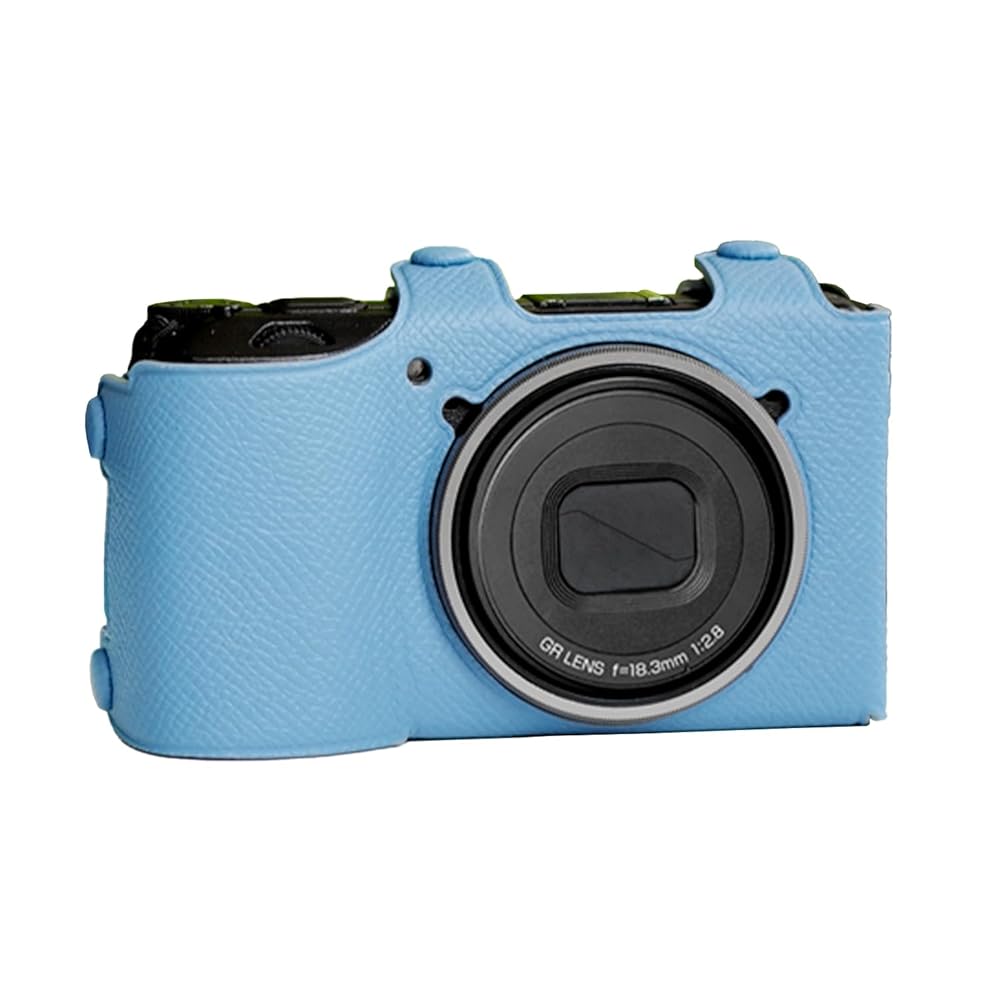 RICOH GR III IIIx 本革 カメラケース 穴付き ネイビーブルー