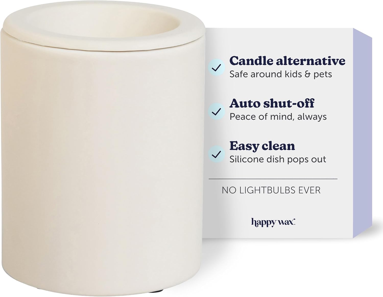 Happy Wax Mini Mod Warmer for Scented Wax - Small Tabletop with Timer for Home Fragrance - Electric, Ceramic with Removable No Mess Silicone Wax Dish (Bone)