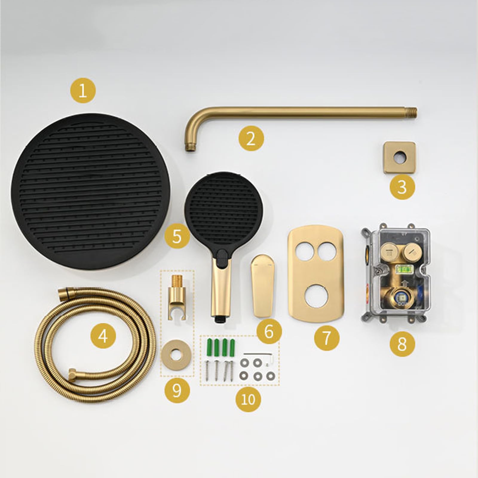 XJTNLB Miscelatore Doccia Monocomando da Incasso, Kit Miscelatore 2 Vie Doccia Incasso con Comando a Tasti Stile Pianoforte,Oro Spazzolato