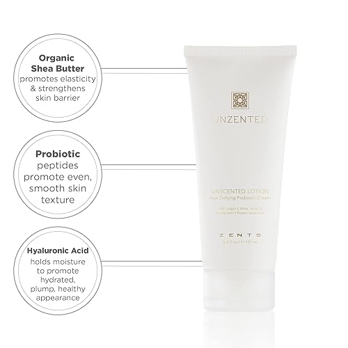 Miniatura 6 de Zents Loción probiótica que desafía la edad (fragancia Unzented) Crema antienvejecimiento para cuerpo y manos con manteca de karité orgánica y ácido