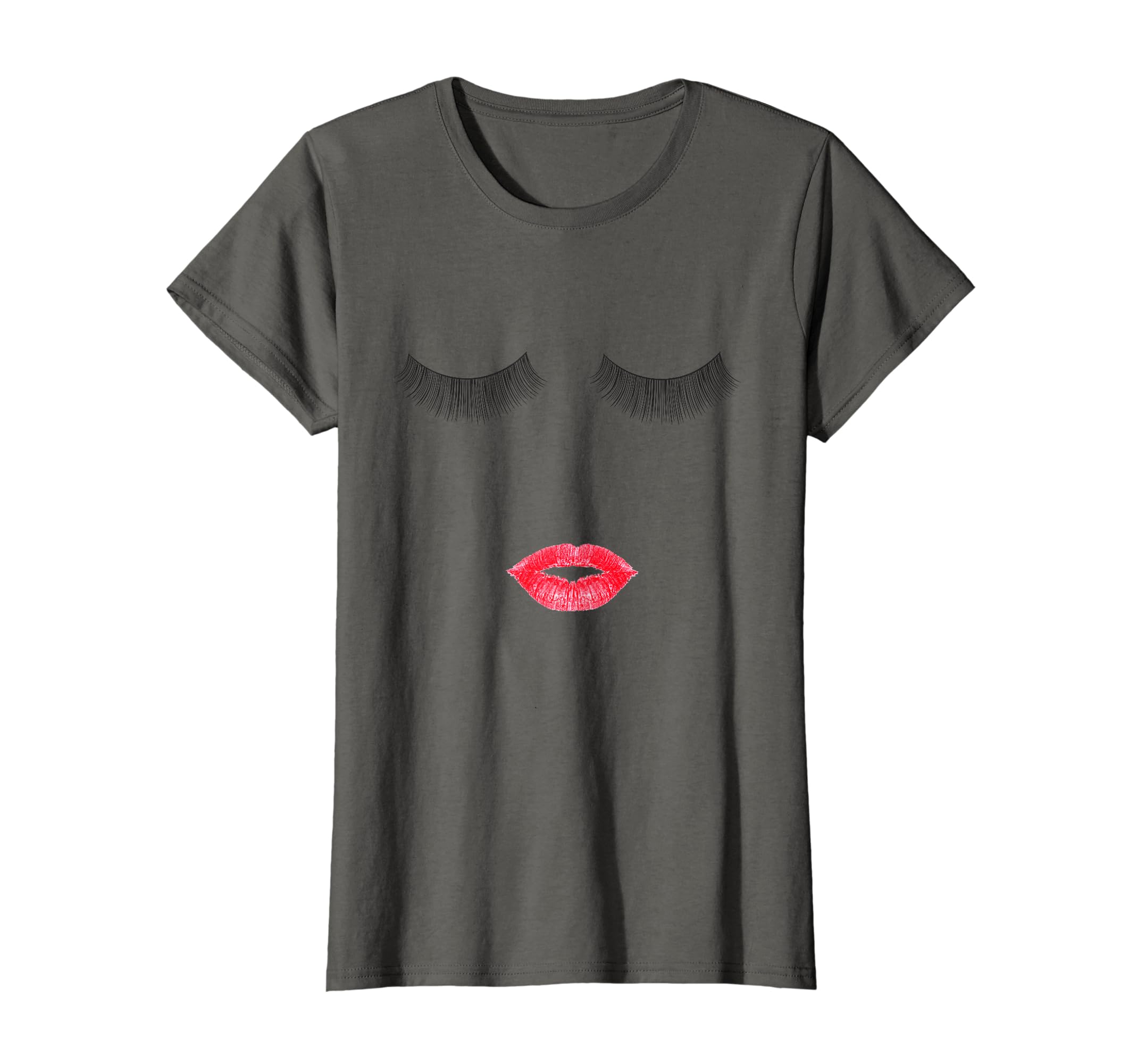 Womens Black Eyelashes Lips Makeup T Shirt Woman Lipstick T-Shirt, Grey, Female X-Small