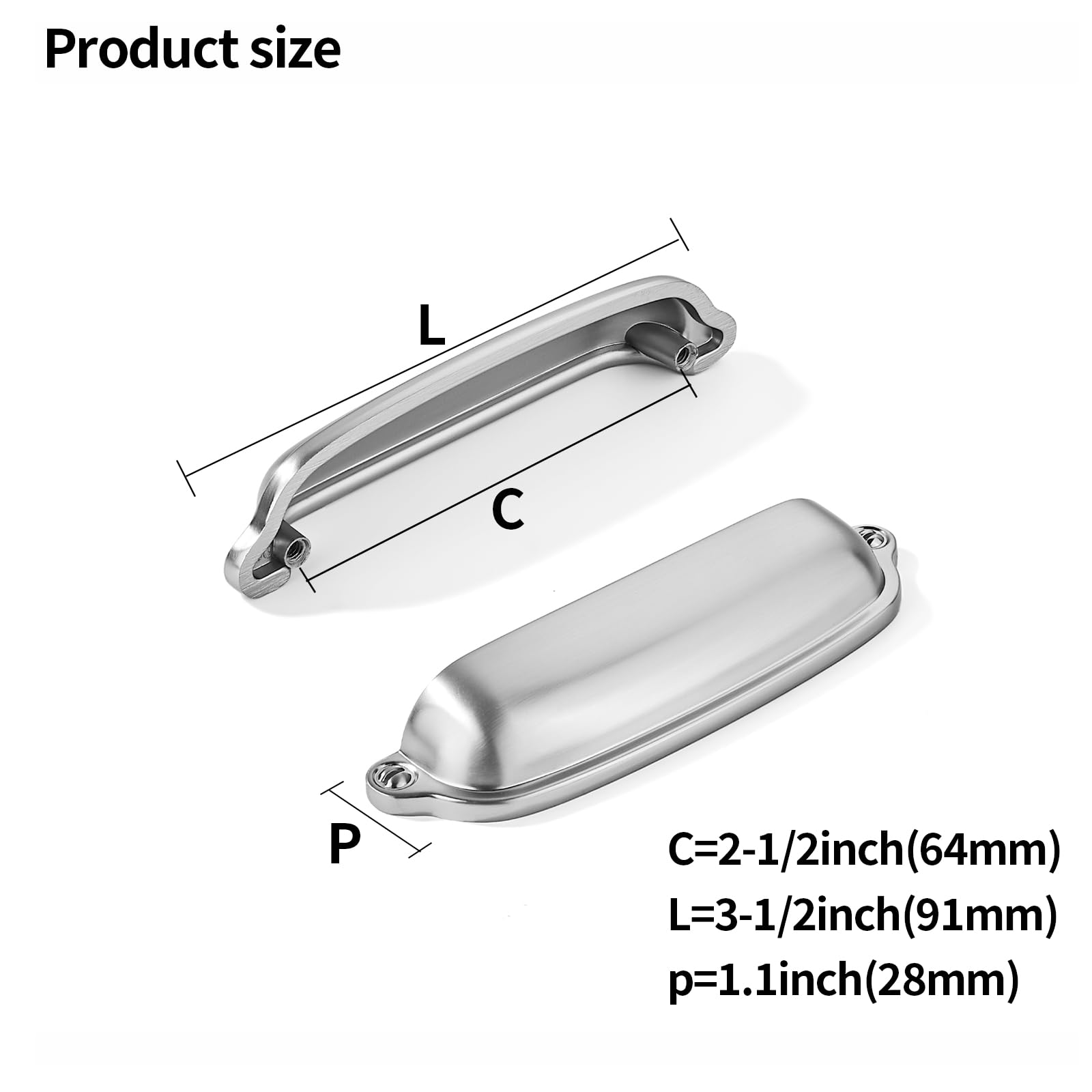 KHTUMEWARE-170357 Brushed Nickel Cabinet Pulls CTC 2-1/2 in (64 mm) 2-Pack in Brushed Nickel — KHTUMEWARE