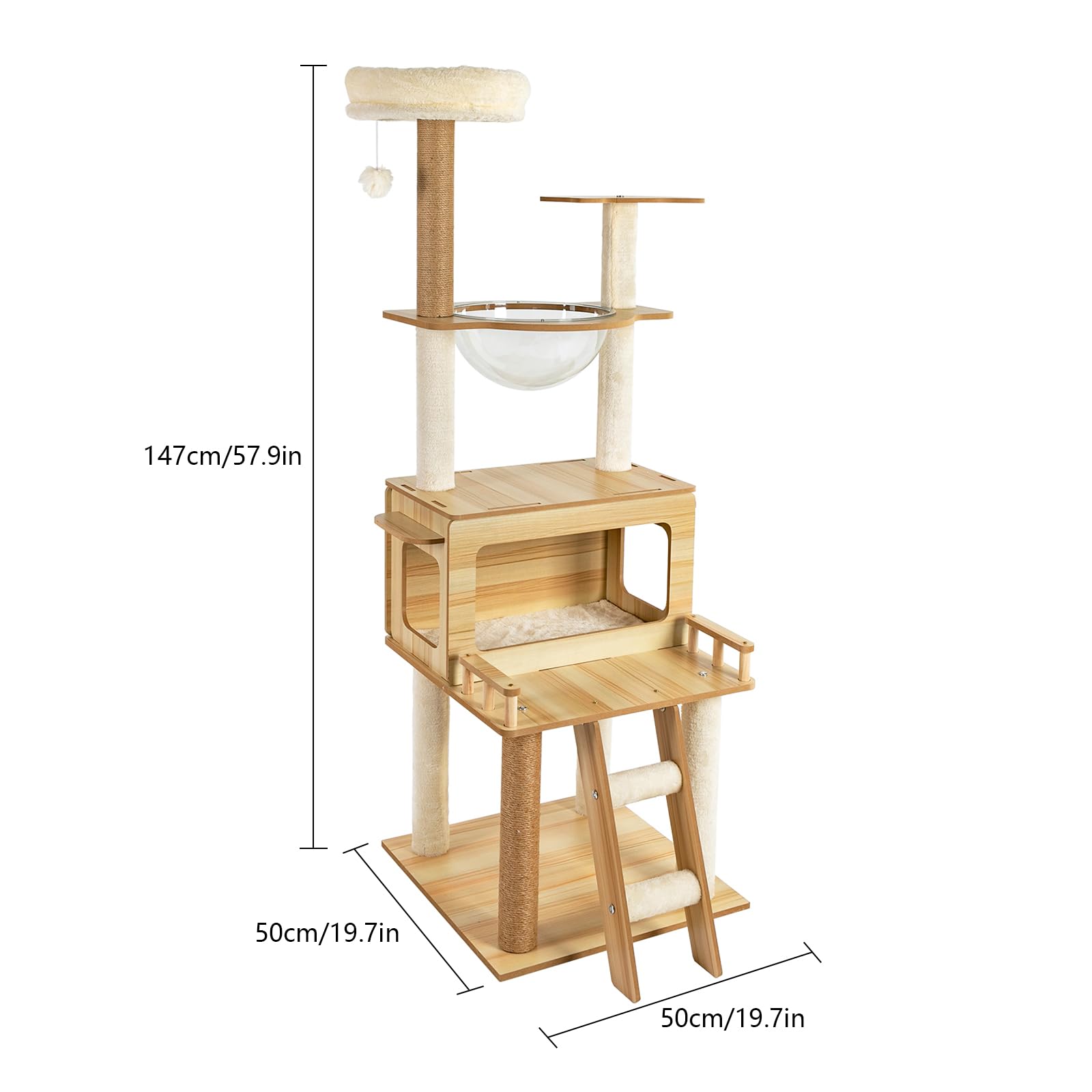 Cat Tree Tower,Cat Climbing Frame Tree W/Scratching Post,Wide Platforms,Space Capsule,Cat Nests & Play Ball for Cats Less Than 22 lbs,19.7 X 19.7 X 57.9in