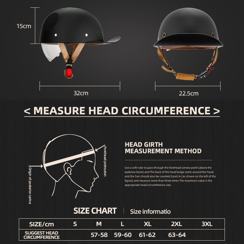 Vintage Motorrad halbhelm Baseball Cap mit ECE-Zulassung, Jet Helm Retro Halbschalenhelm mit Versenkbare Sonnenblende und Schnellverschluss Schnallen für Scooter Cruiser Motorrad