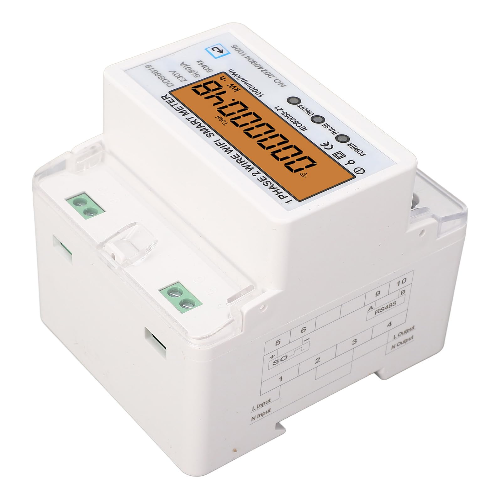 Misuratore di energia intelligente WiFi monofase con schermo LCD per telecomando, contatore di energia intelligente ignifugo per uso domestico