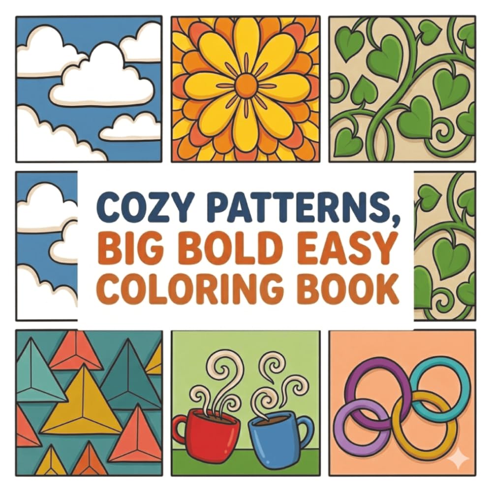 Cozy Patterns Big Bold Easy Coloring: Great for Adults, Seniors or Teens, Simple Big Designs for Relaxation