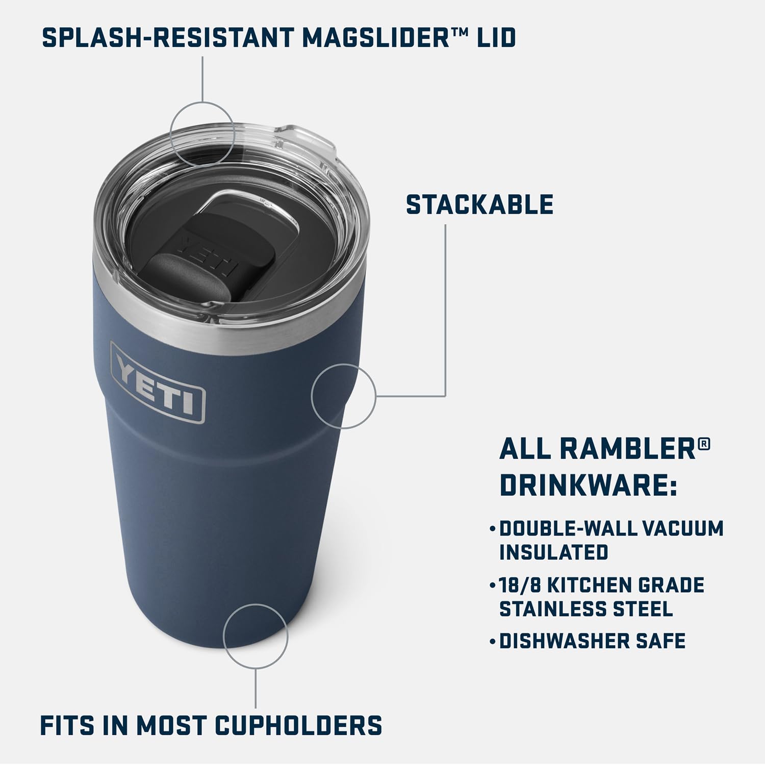 YETI Rambler Gobelet empilable isotherme en acier inoxydable avec couvercle MagSlider, 887 ml, rose grès