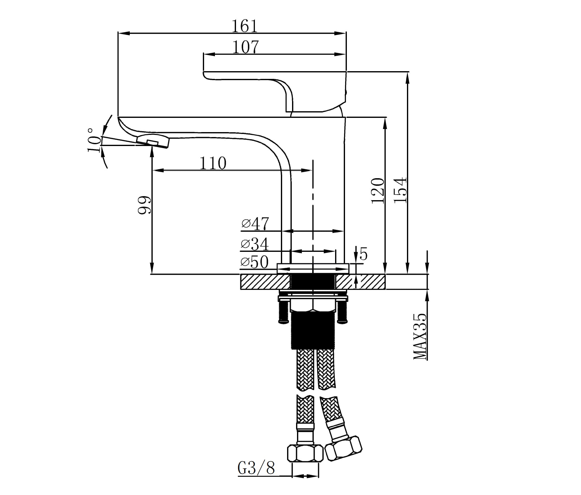 Korec Grifo de baño,Grifo de Lavabo,Grifo Monomando de Lavabo, Grifo Monomando Lavabo,Grifo Lavabo,Núcleo de válvula de latón y cerámica,Conexión EU 3/8″(negro mate).