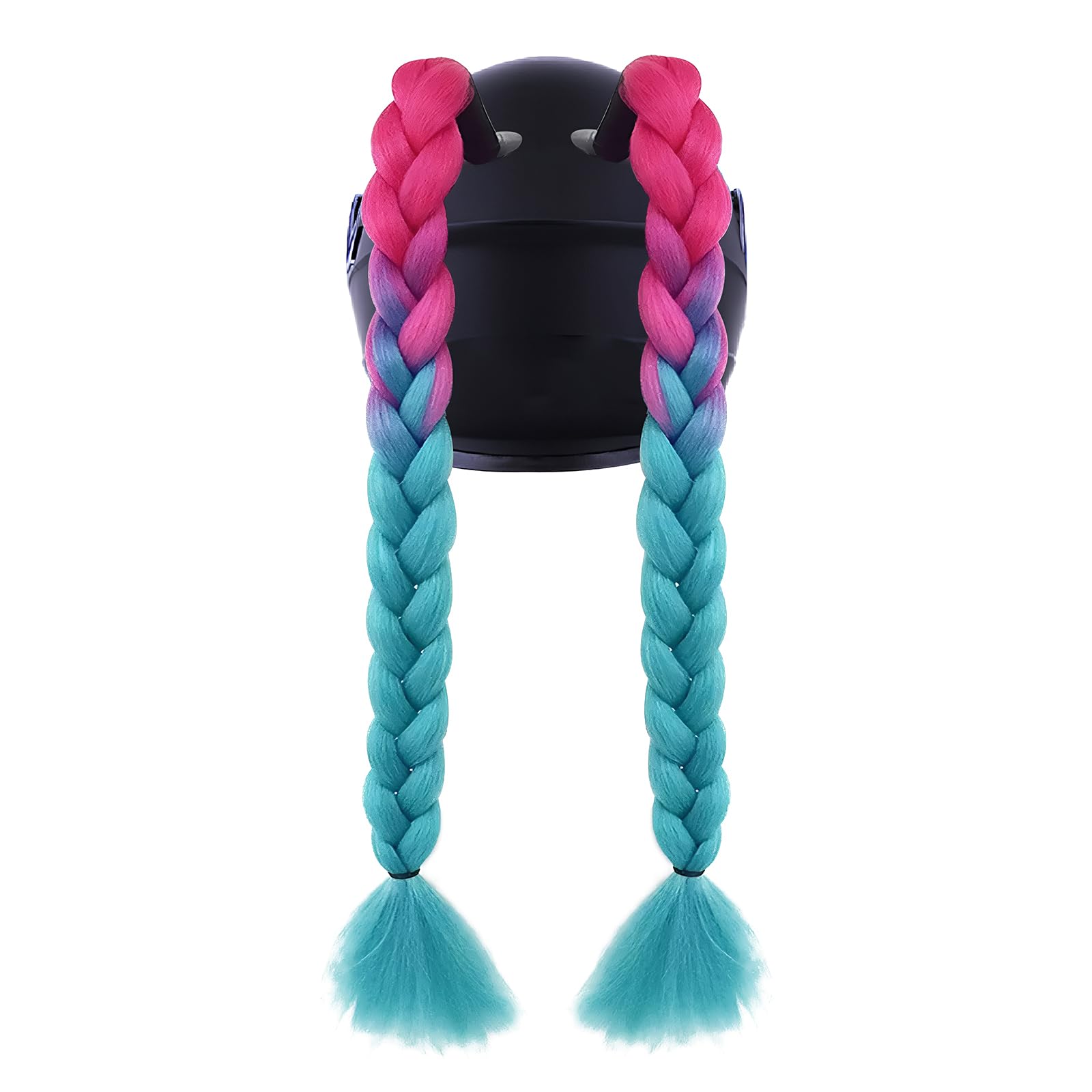 2PCS Helmet Pigtail Gradient Decoration Motorcycle Helmet Ponytail Wig Twist Braids Hair Tails with Detachable Suction Cup for Motorbike Bike Bicycle Cycling Bikers Riders Scooter Costume Cosplay