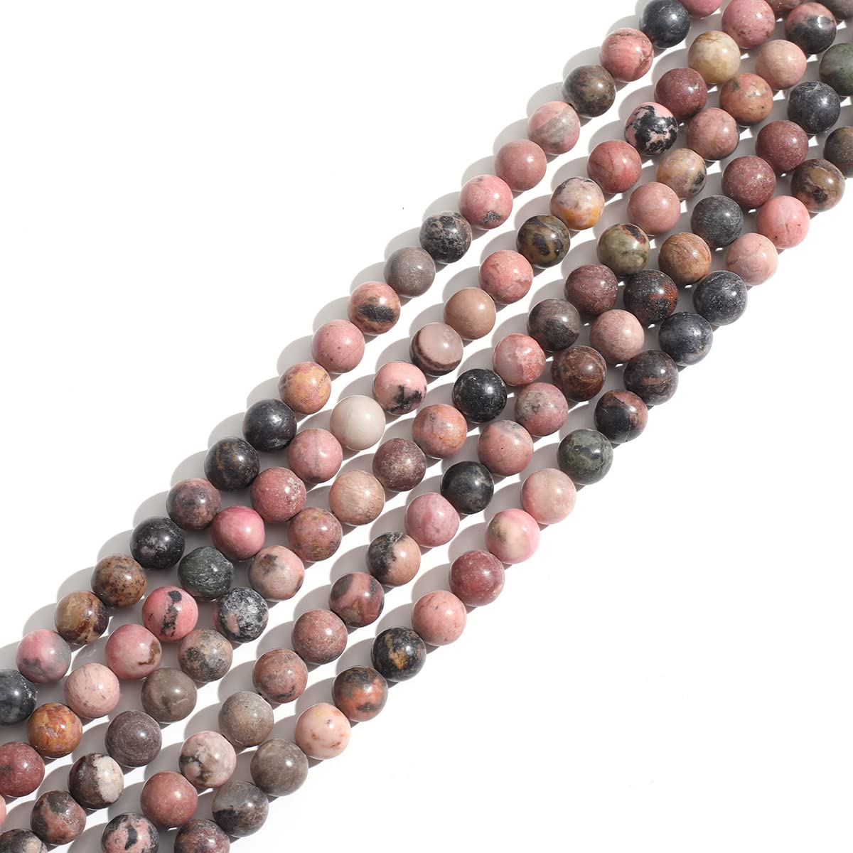 Natural Stone 10mm Rhodonite Round Crystal Energy Stone Beading Loose Gemstone DIY Smooth Beads for Bracelet Necklace Earrings Jewelry Making