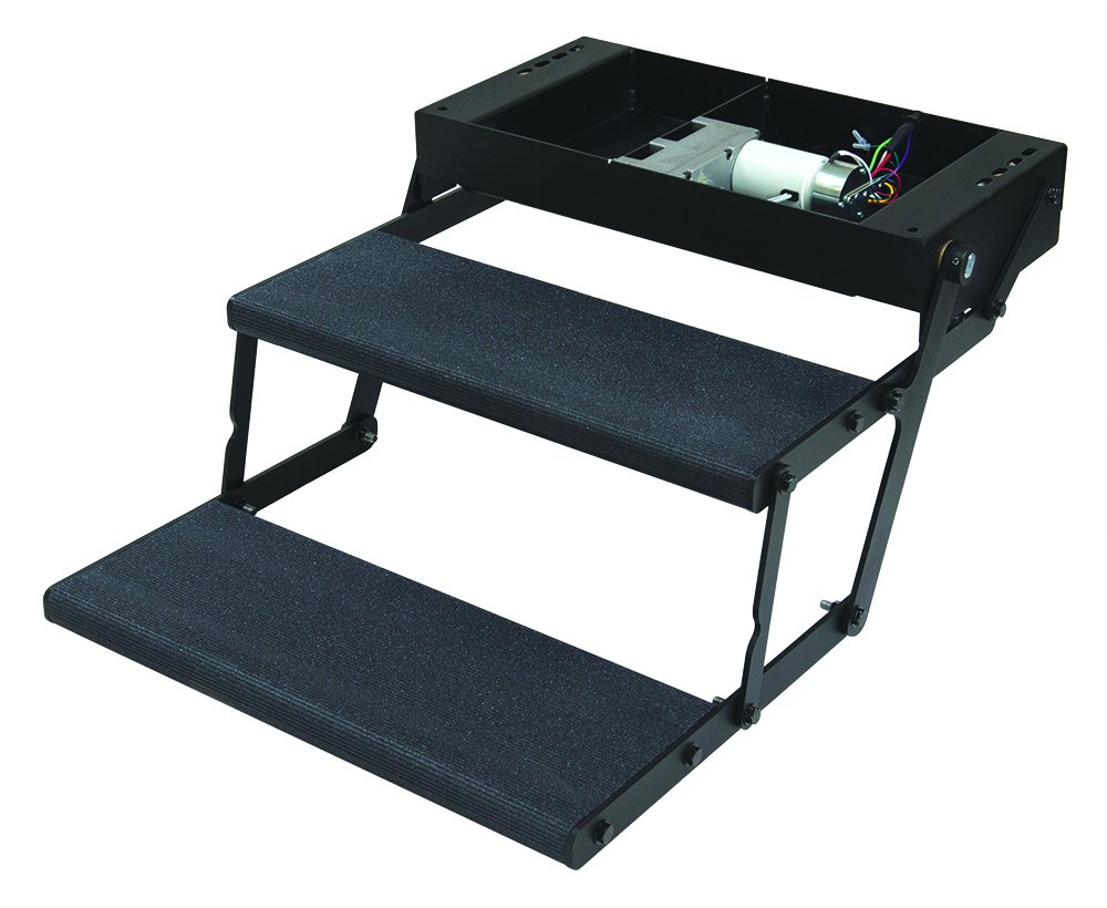 Lippert ComponentsTread Lite RV Power Steps - 24" Double Electric Foldout Step Configuration with LED Lighting, 8.5" Rise and Depth, Anti-Slip Coated Stepping Surface, Automatically Retracts - 353543