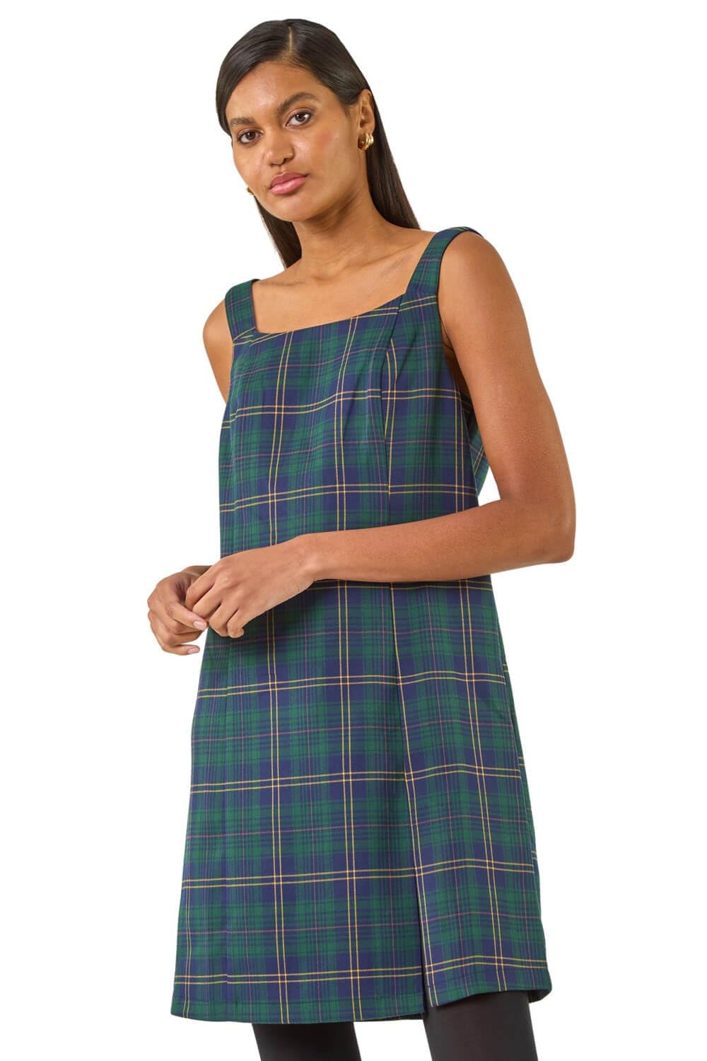 Roman Women's Green Check Print Pinafore Dress In Size 14