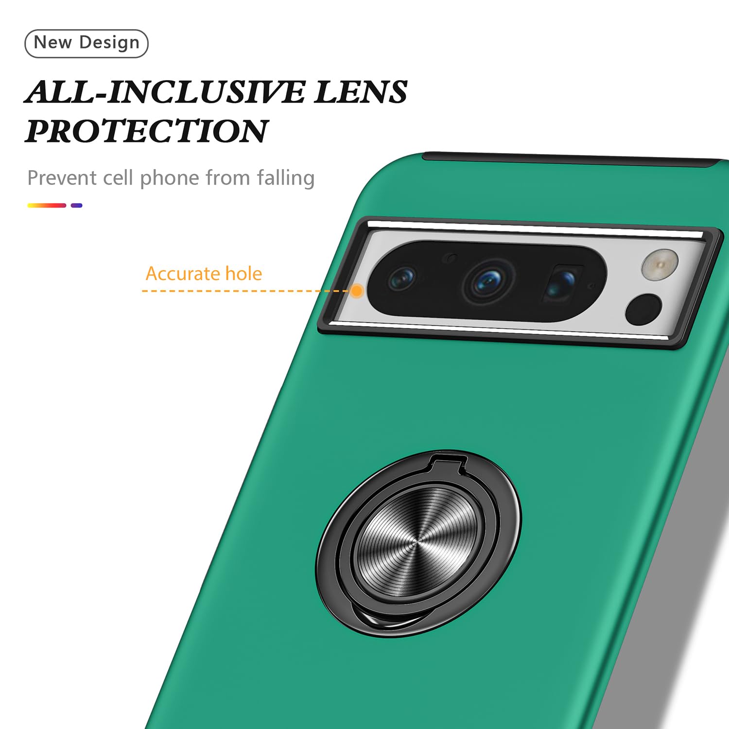 Funda para Pixel 8 Pro para Google 8 Pro, funda de grado militar, a prueba de golpes, soporte de anillo integrado, soporte de coche, funda protectora resistente para Google Pixel 8 Pro (verde oscuro)