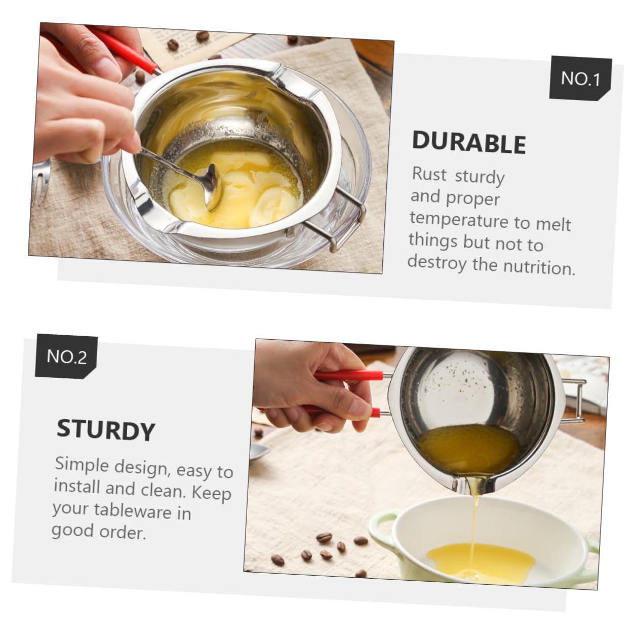 CIYODO 2pcs Stainless Steel Chocolate Melting Pot Handle Boiler for Desserts Cheese Butter Candy Kitchen Utensil for Home Baking