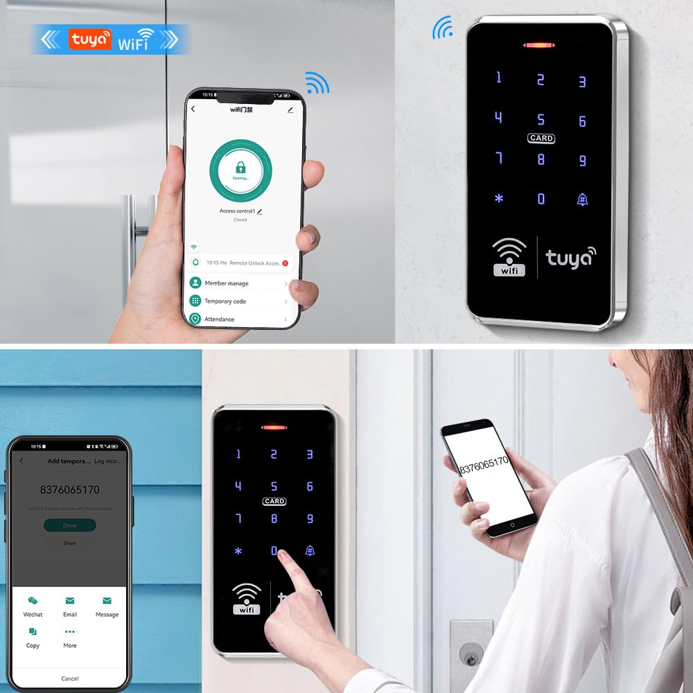 Tuya Contrôleur d'accès WiFi intelligent double bande avec clavier RFID étanche IP68, prend en charge 1000 utilisateurs, 10 125 kHz + 10 porte-clés 13,56 MHz