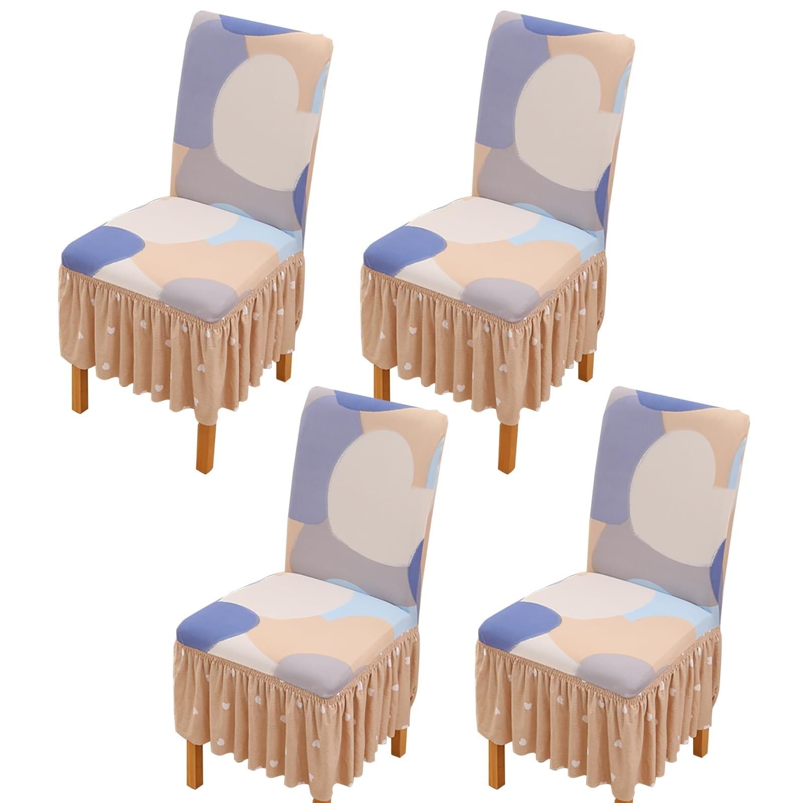 NMVAWIPT Dining Chair Covers With Skirt, Stretch Milk Silk Slipcovers, Full Protection, Fits Most Dining/Kitchen Chairs(1,4Pcs)