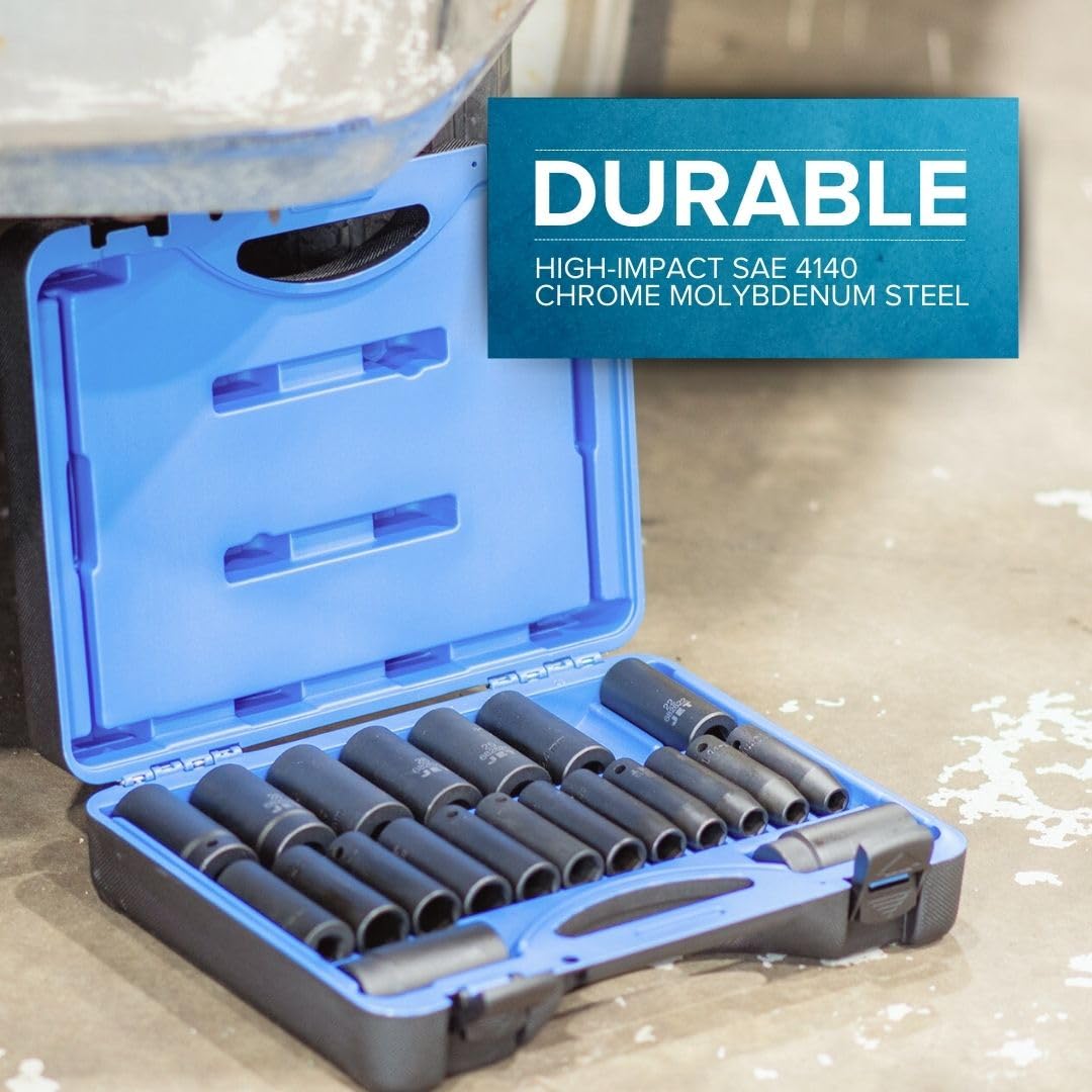 JET 1/2 Inch Drive Impact Socket Set - Metric 6 Point Deep Sockets with Torque Drive - 22 Pieces - 3