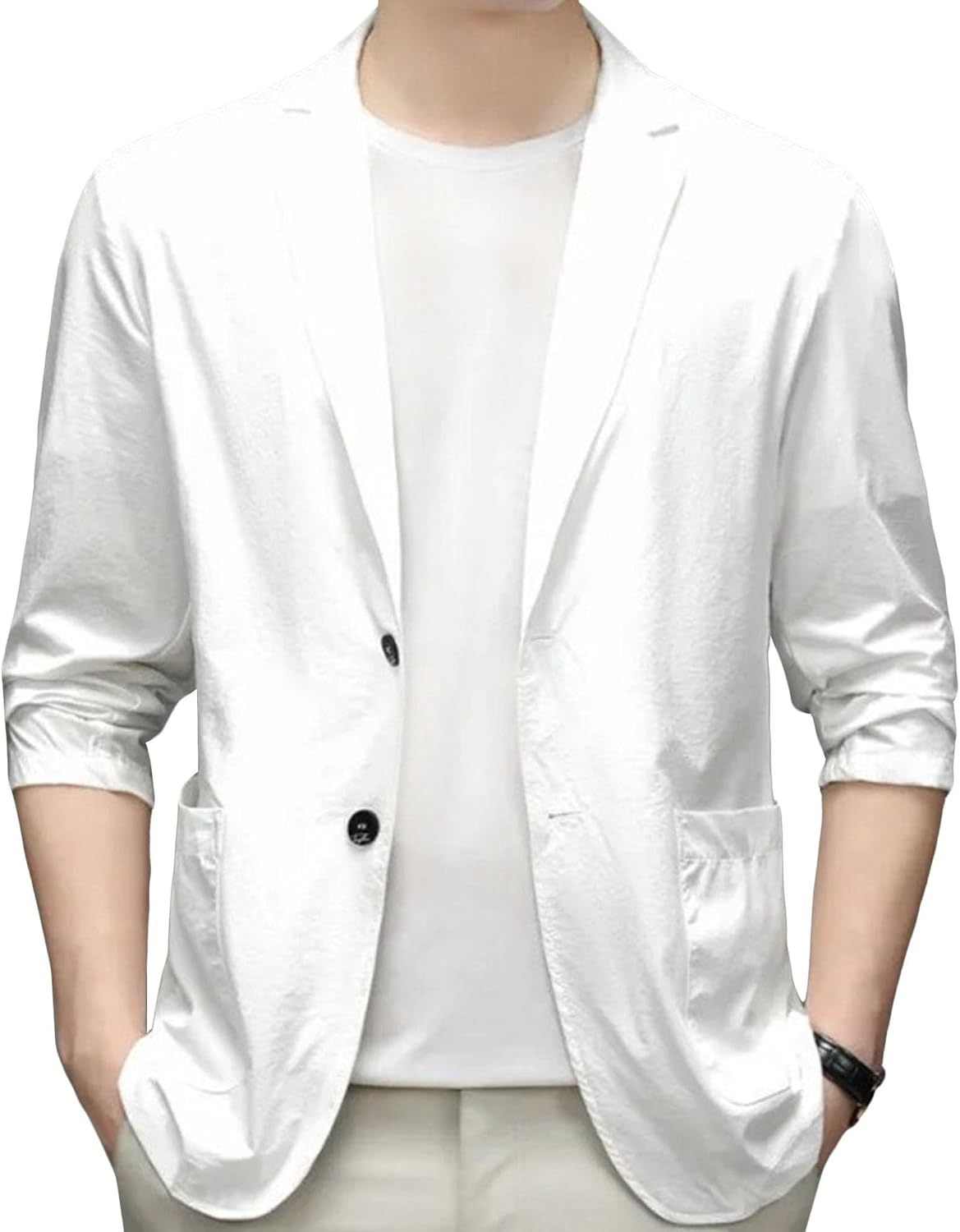 Men Lightweight Slim Fit Blazer Jacket 2-Button Notched Lapel Business Coat Spring Thin Casual Commute Suit Jacket