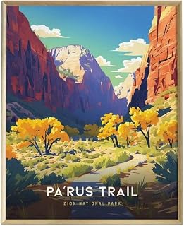 Pa’rus Trail Zion National Park Framed Travel Wall Art 24x36 in/White Floating Frame Canvas