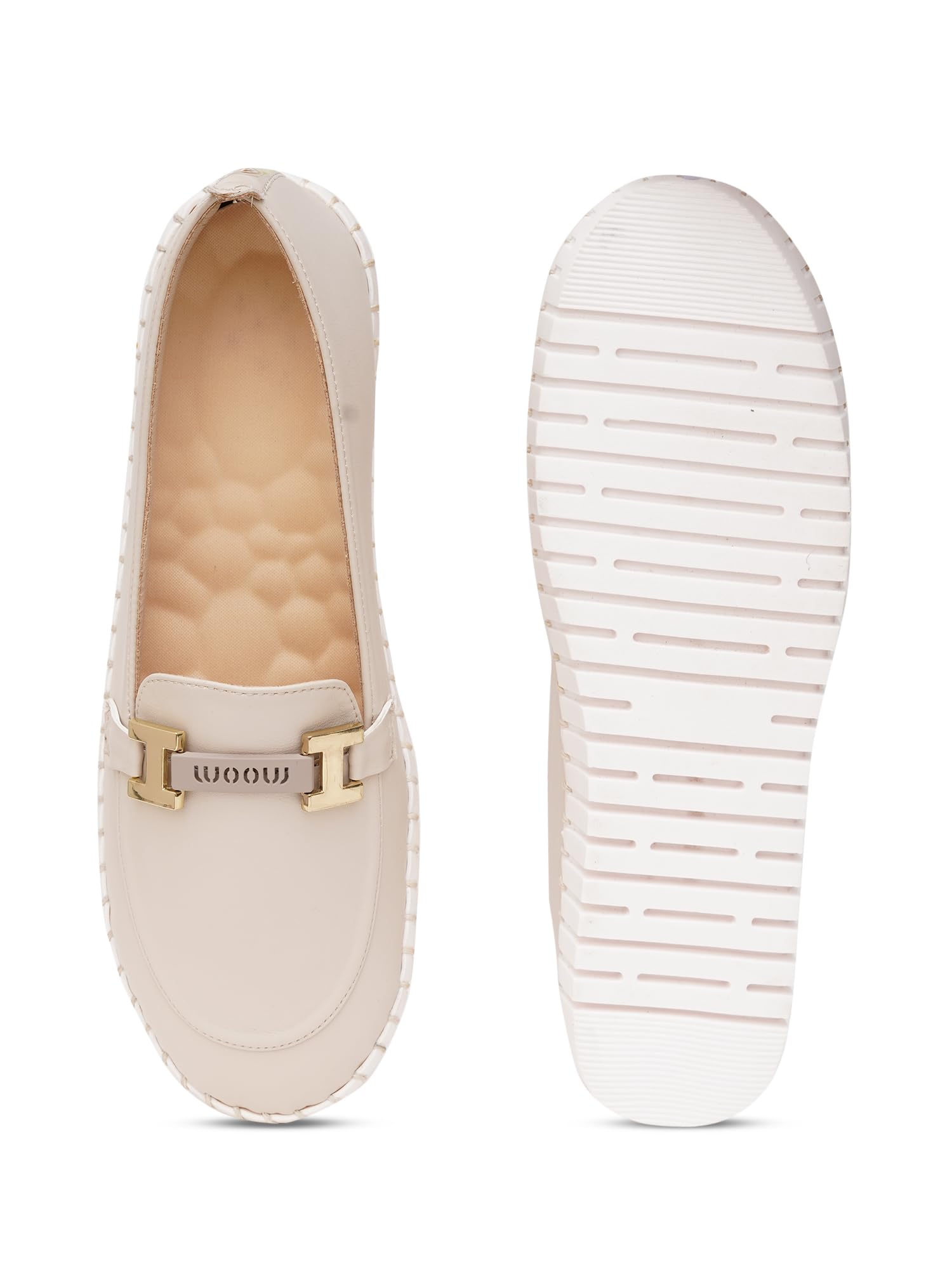 Women's Casual Loafers with Stylish Sole | Slip-On Flat Shoes with Gold Chain Buckle | Comfortable Cushioned Sole for Daily, Office & Travel Wear | Trendy Anti-Slip Designer Loafers(309)-image-28