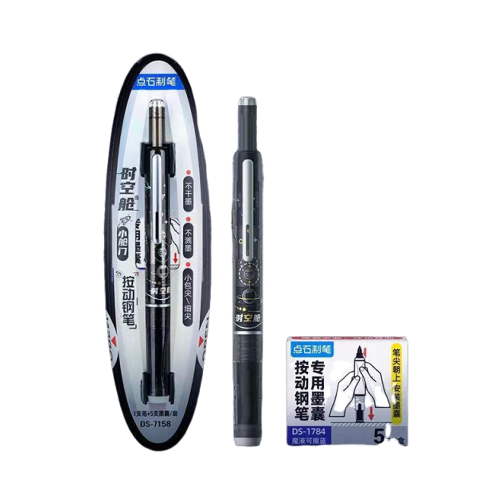 idqwsswt Writech Clictek Retractable Fountain Pen Medium Nib For Smooth Clear Lines Retractable Fountain Pens For Writing, black, ErasableBlue 1+5