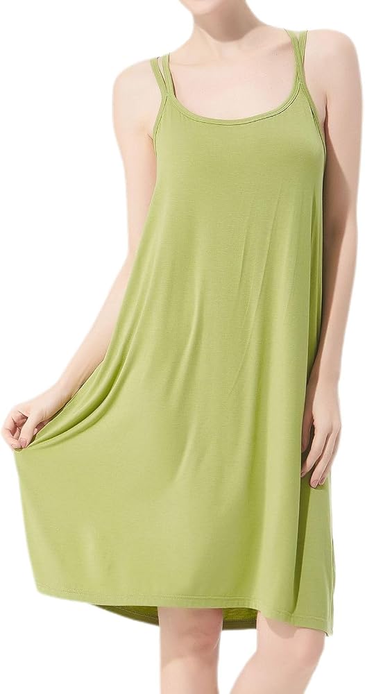 NACHILA Women's Bamboo Viscose Nightgown - Sleeveless V-Neck Sleepshirt, Plus Size S-XXL, Aqua Green - View #3